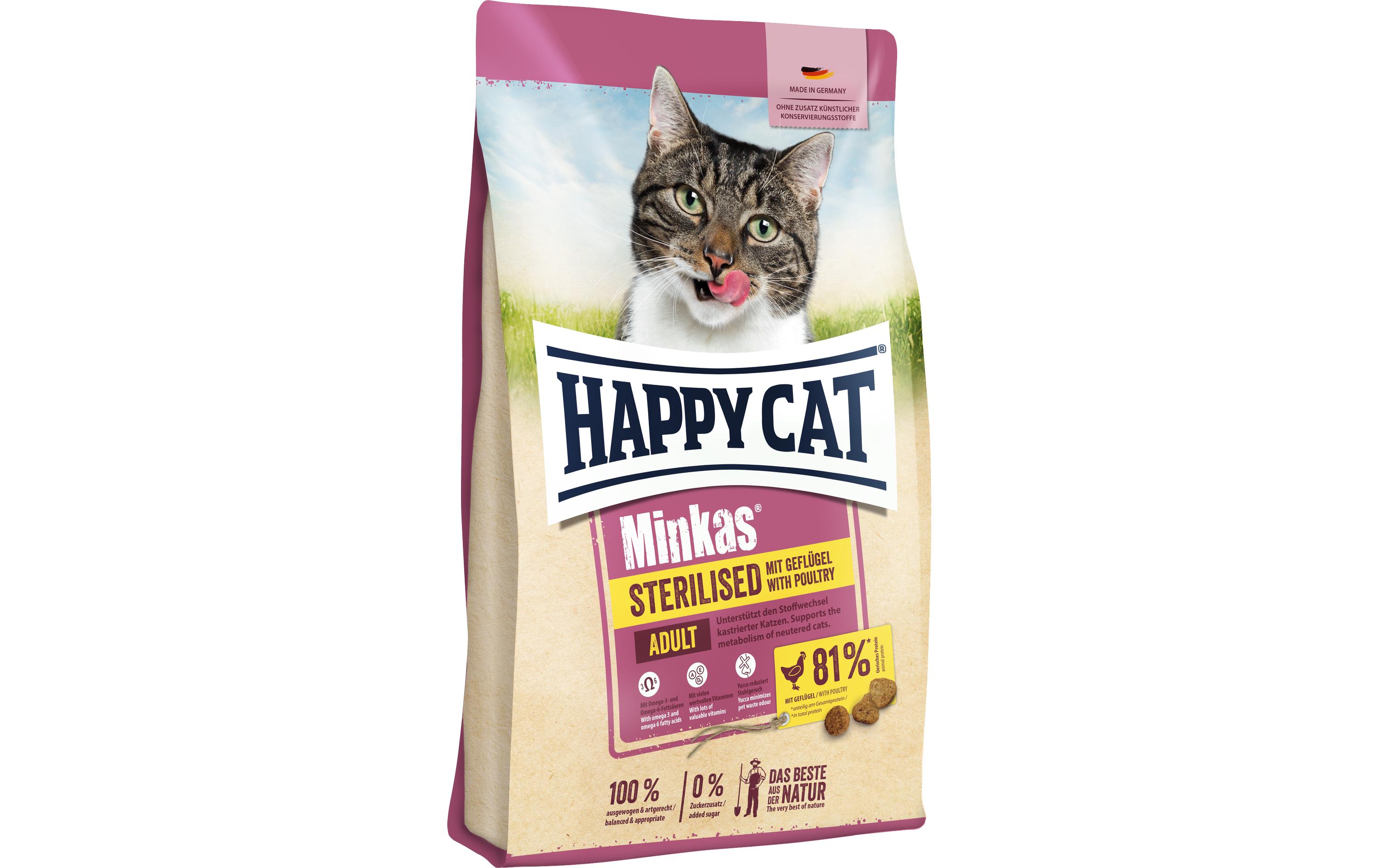 Trockenfutter Minkas Sterilised Geflügel, 4 kgAlleinfuttermittel für ausgewachsene, kastrierte Katzen