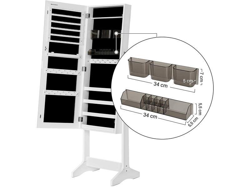 Songmics Schmuckhalter mit Spiegel 152 cm, Weiss Schmuckschrank stehend