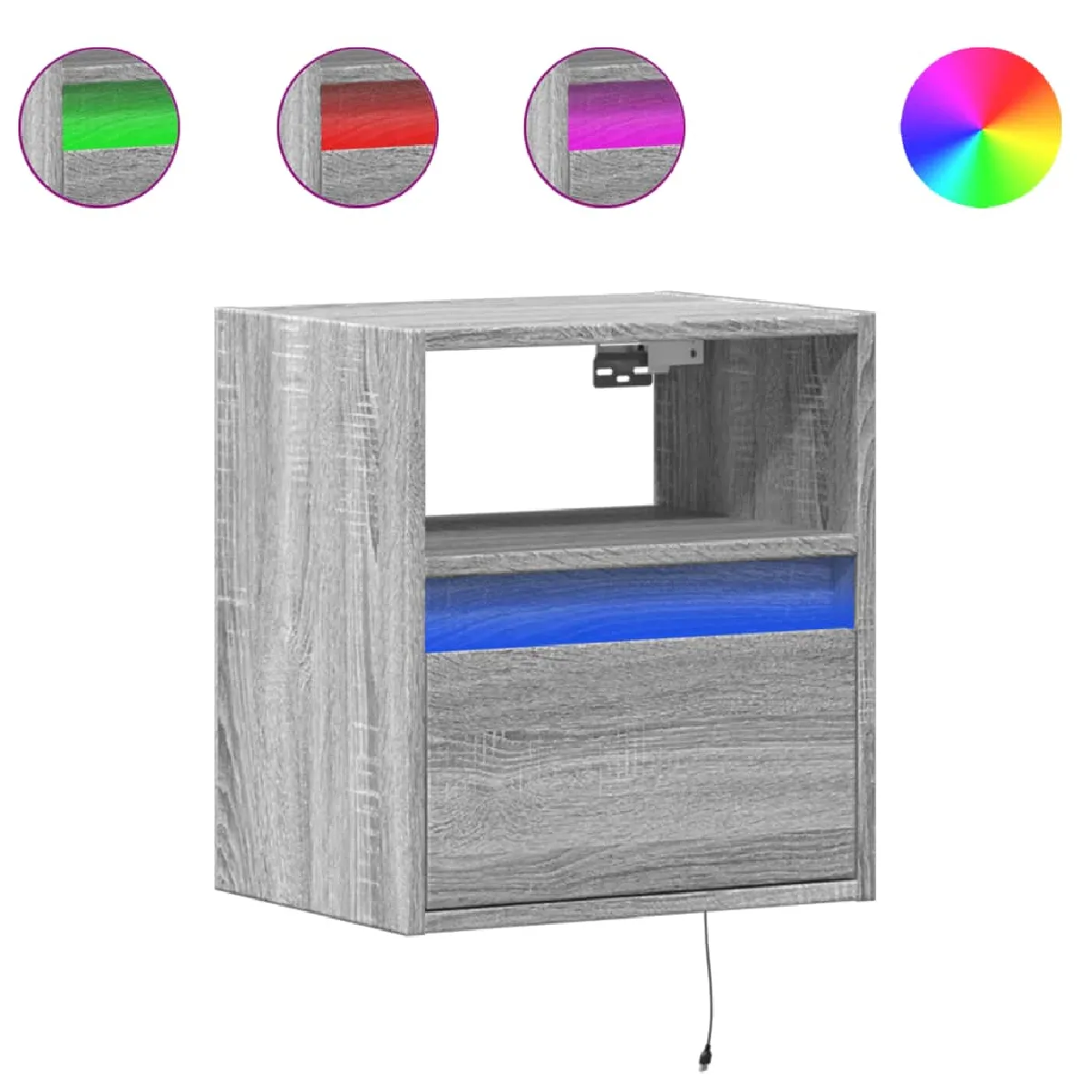 vidaXL Table de chevet murale - LED Sonoma gris