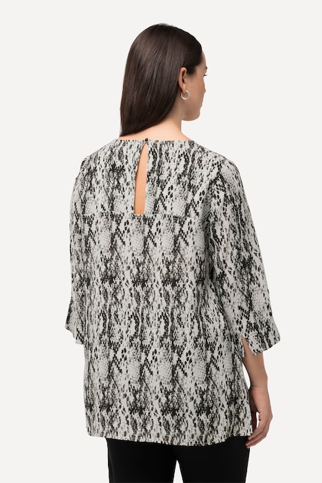 Bluse, Schlangendruck, A-Linie, Rundhals, 3/4-Arm