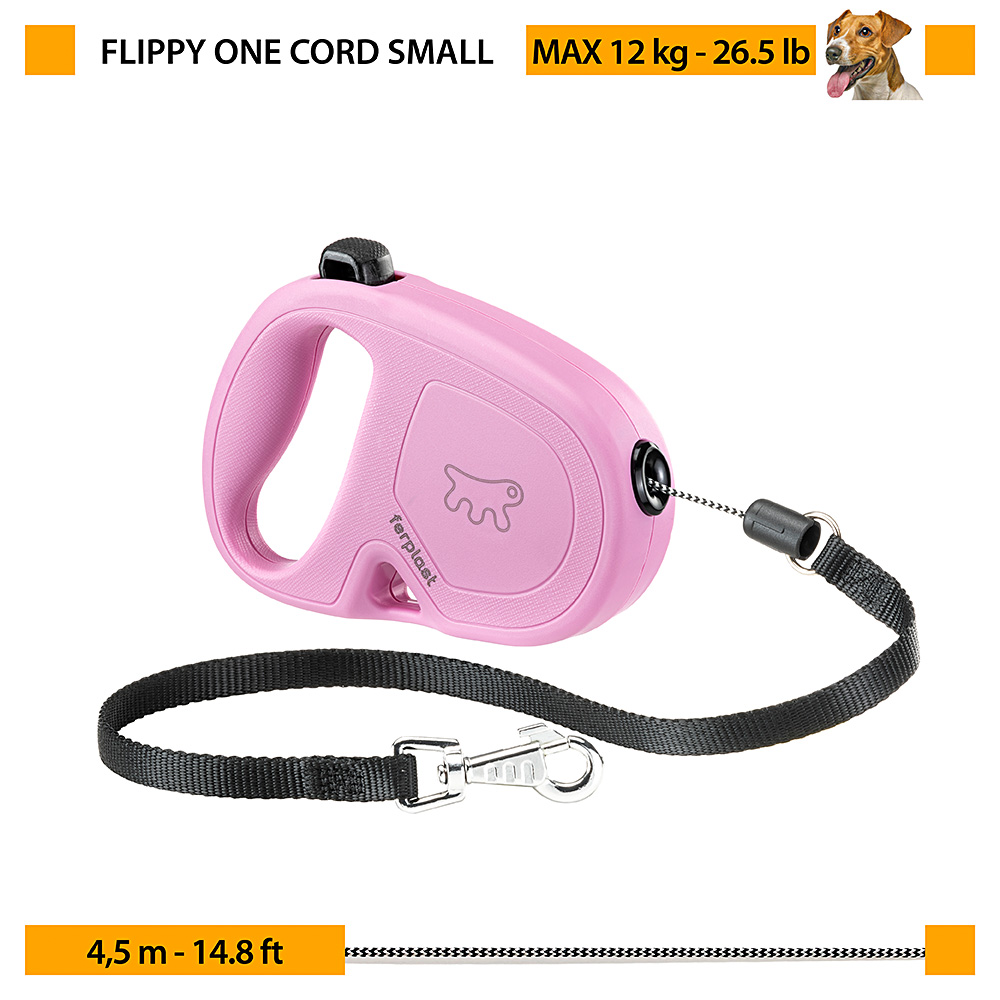 Laisse extensible pour chiens de taille moyenne flippy one cord s, cordon rétractable 4,5 m, max 12 kg, rose