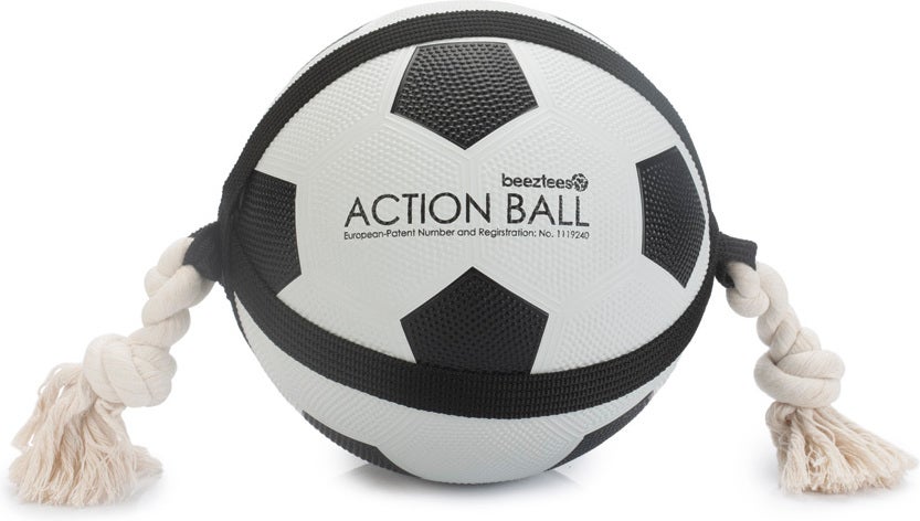 Beeztees hondenspeelgoed Action voetbal met touw wit D 22 cm