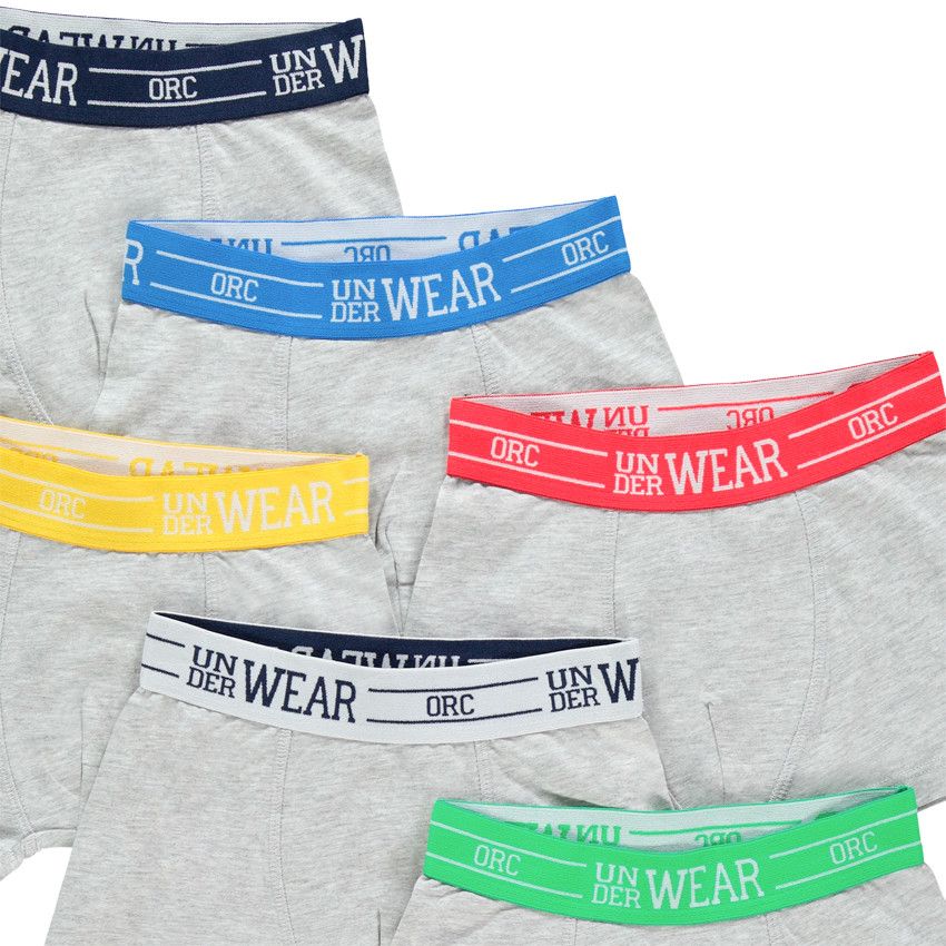Lot de 6 boxers à taille élastiquée contrastée - Gris chiné