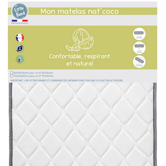 Matelas lit bébé Nat' Coco   60 x 120 cm   de               Little Band