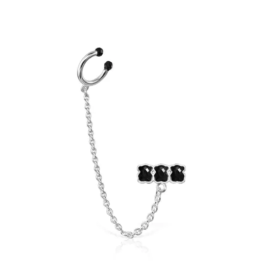 Brinco de pressão TOUS Mini Onyx Silver com ônix