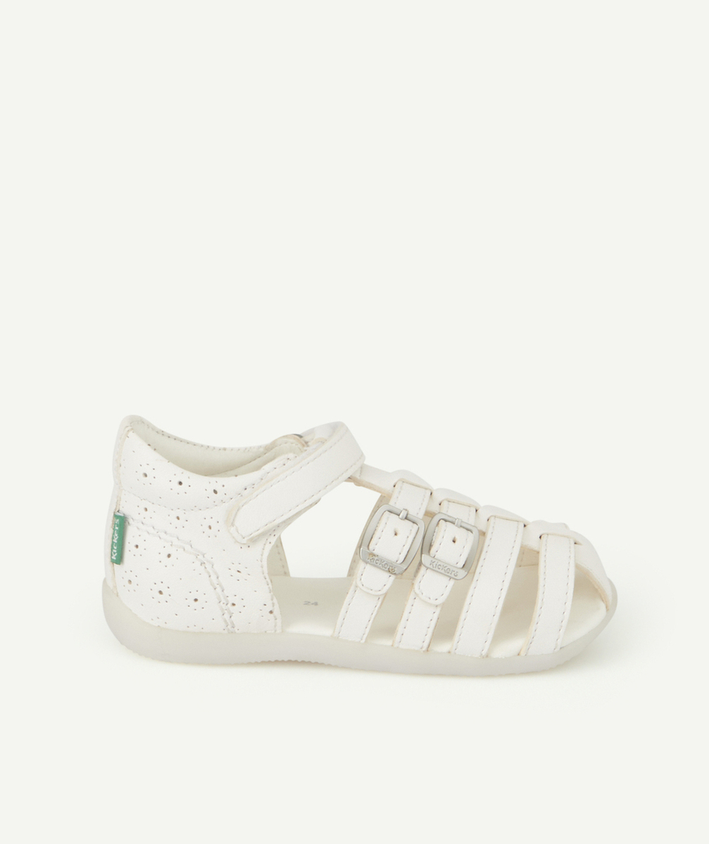 KICKERSSANDALES BÉBÉ FILLE BIGKRO BLANC EN CUIR AVEC FLEURS