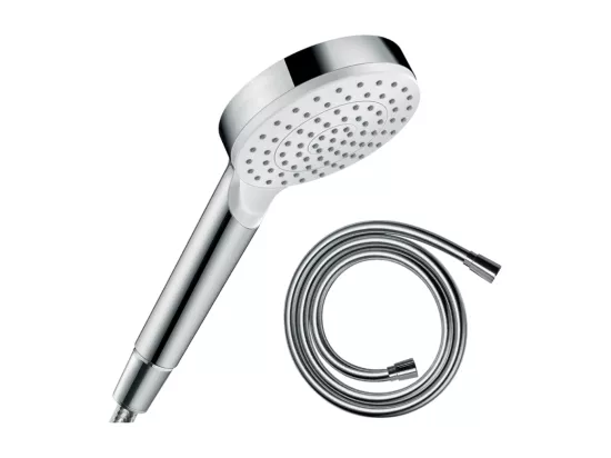 Pommeau de douche HANSGROHE Crometta EcoSmart blanc/chromé + flexible de douche 1,25 m HANSGROHE Isiflex chromé