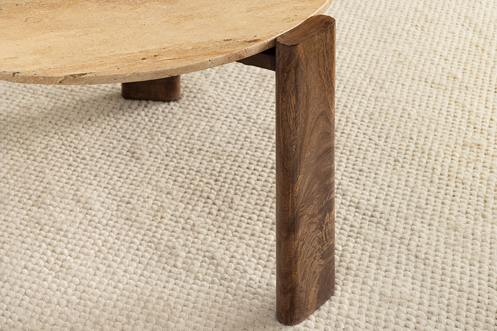 Runder Couchtisch GATSBY 70cm braun Mangoholz mit echtem Travertin