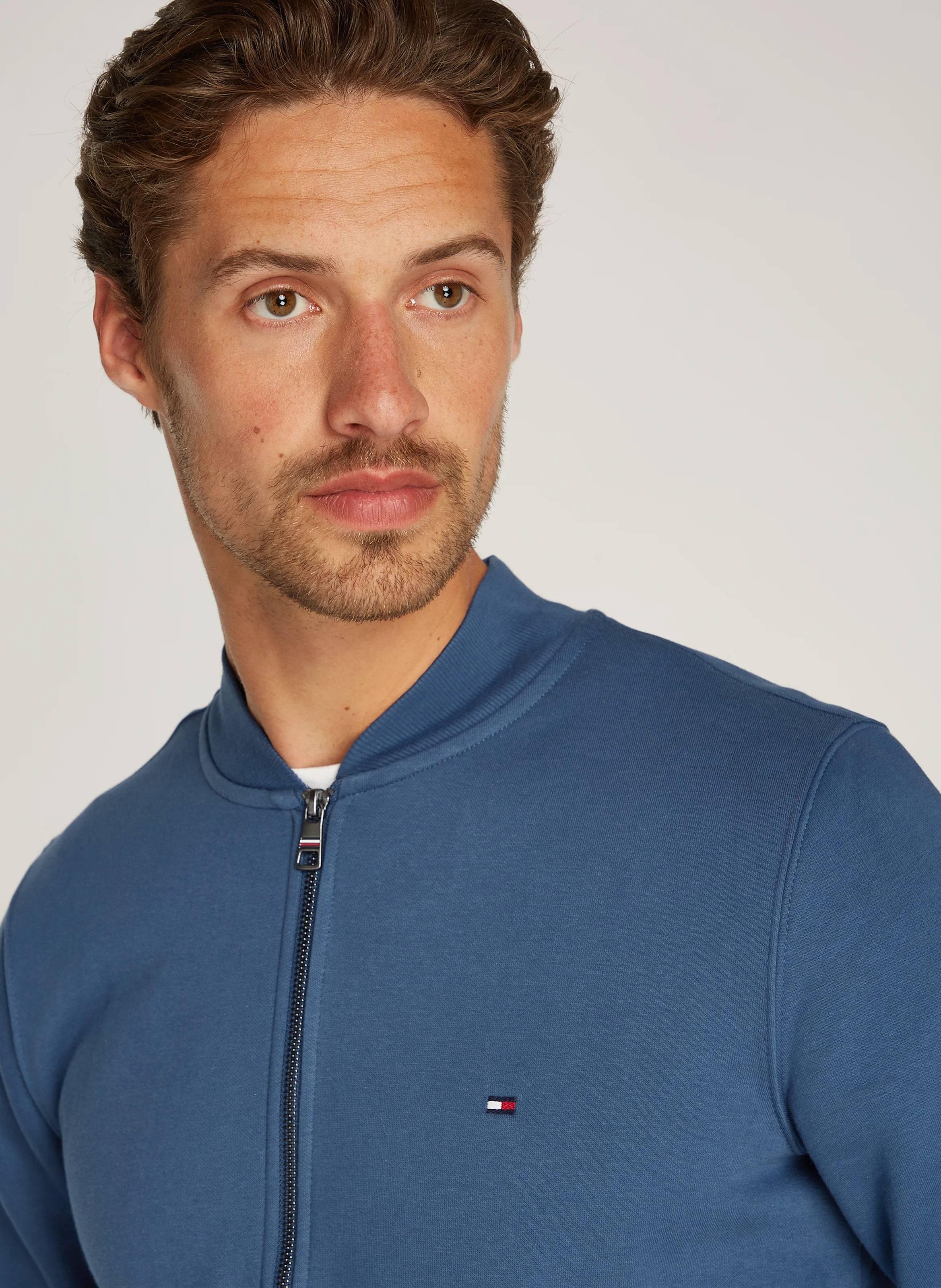 Sweat col rond zippé en coton mélangé | Bleu
