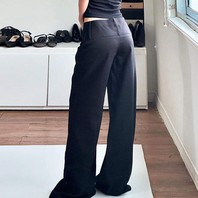 Honet - Lage, effen, rechte, wijde broek
