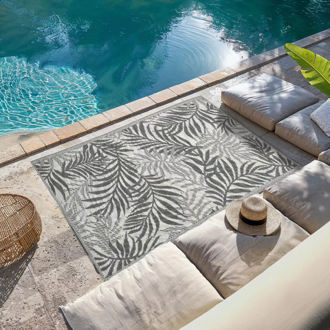 Tapis d'extérieur rectangulaire (120 x 180 cm) Feuillage Gris