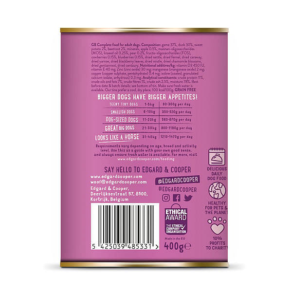 Edgard & Cooper Adult Blikjes Wild en Eend 6 x 400 gram