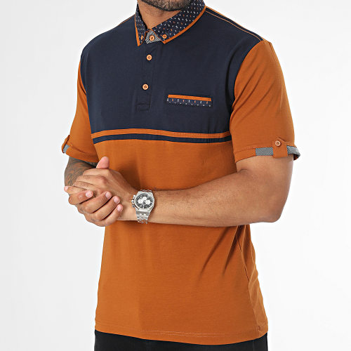 Polo Manches Courtes Bleu Marine Marron