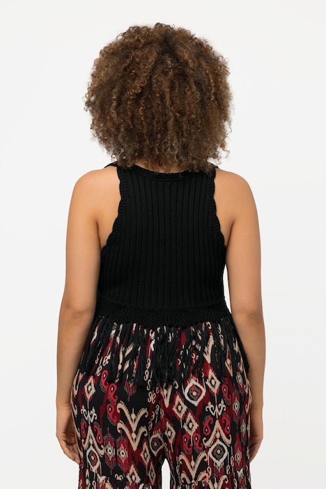 Stricktop, Fransensaum, A-Linie, V-Ausschnitt, ärmellos
