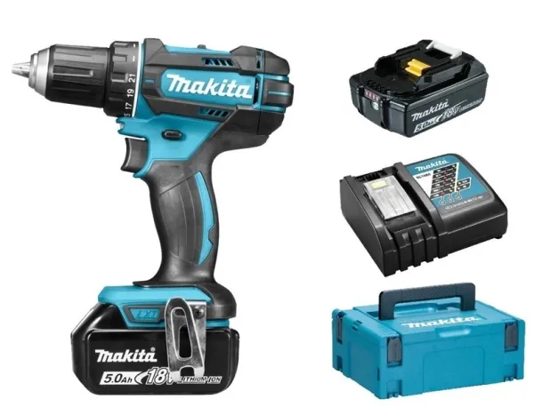 Makita DDF482RTJ 18V LI-ION Kompakt Boremaskine - inkl. 2 x 5Ah batterier, oplader, MAKPAC Box