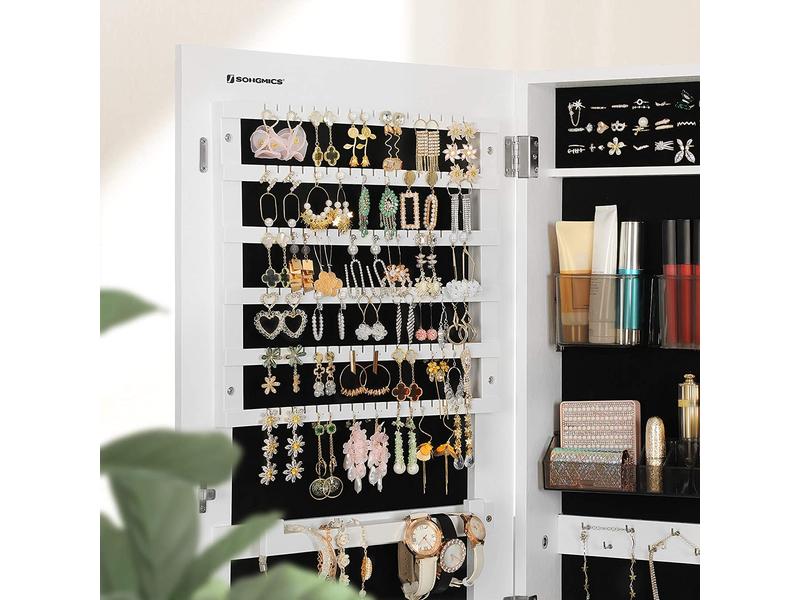 Songmics Schmuckhalter mit Spiegel 152 cm, Weiss Schmuckschrank stehend