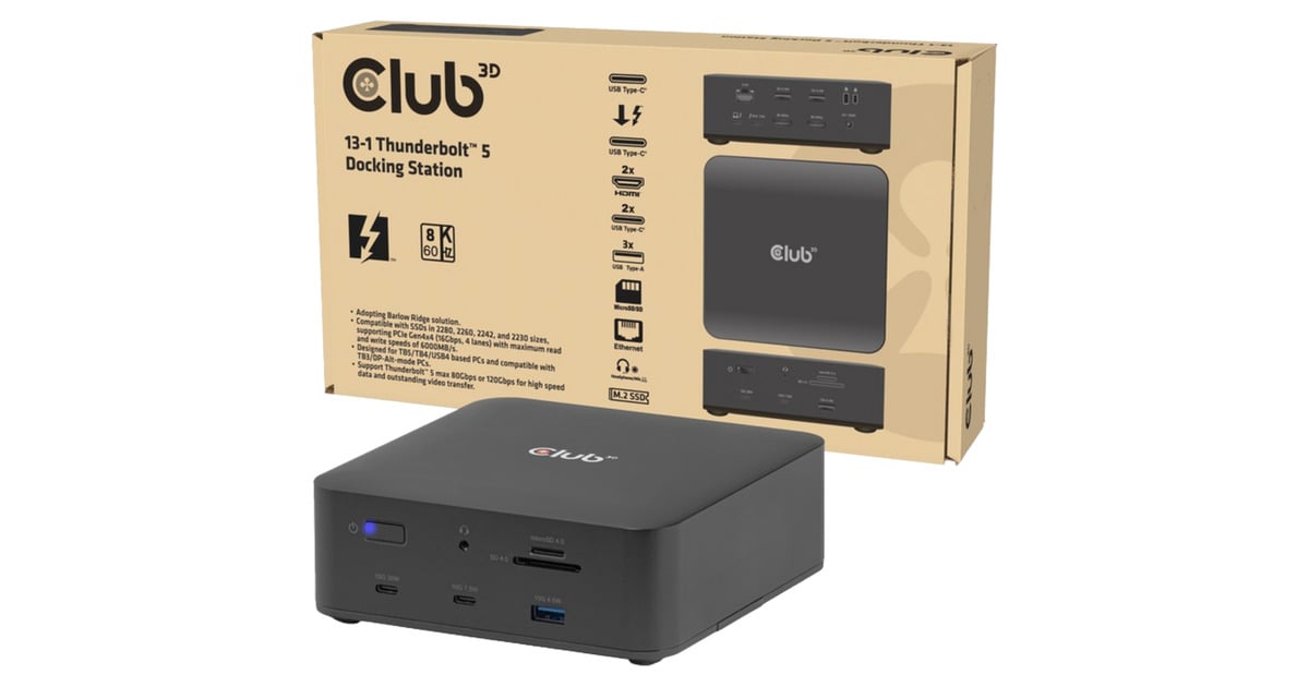Club 3DThunderbolt 5 13-in-1 dockingstation  (Zwart)