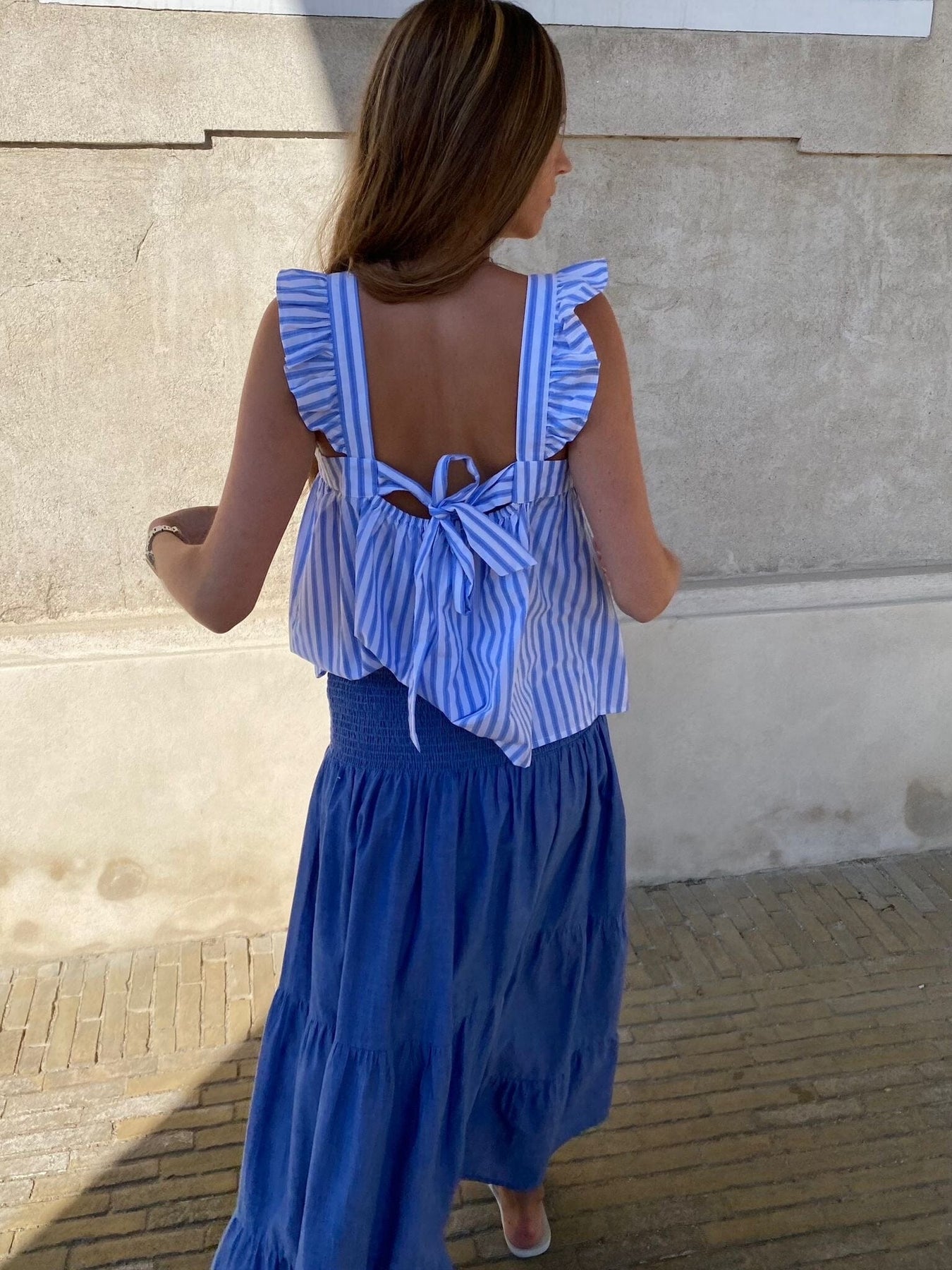 Continue Lulu Bow light blue stripe