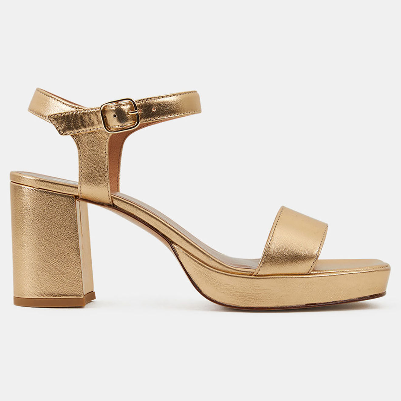 Galeries Lafayette Sandales à talon en Cuir dorées - Talon 7.5 cm