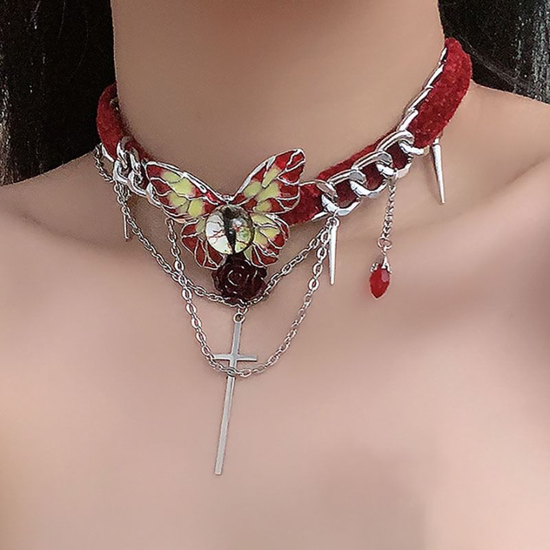 Lilafey - Vlinderlegering fluwelen choker