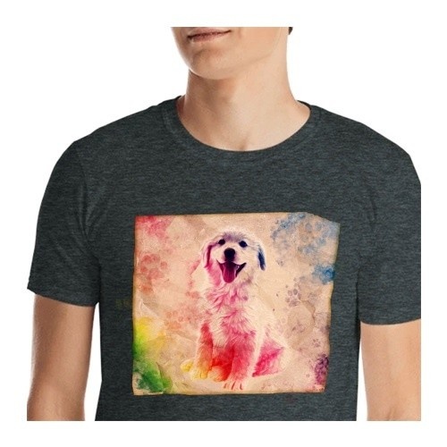 Camiseta masculina Mascochula de lona personalizada com a foto do seu animal de estimação, cinza escuro.