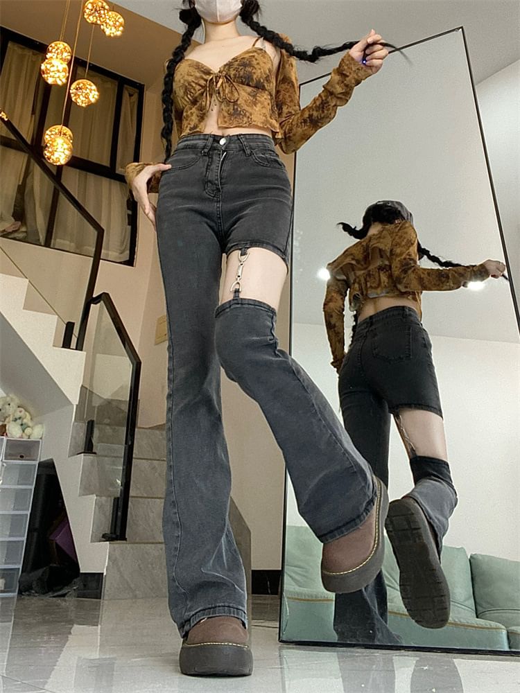 Kenning - Bootcut jeans met uitgesneden taille en middelhoge taille