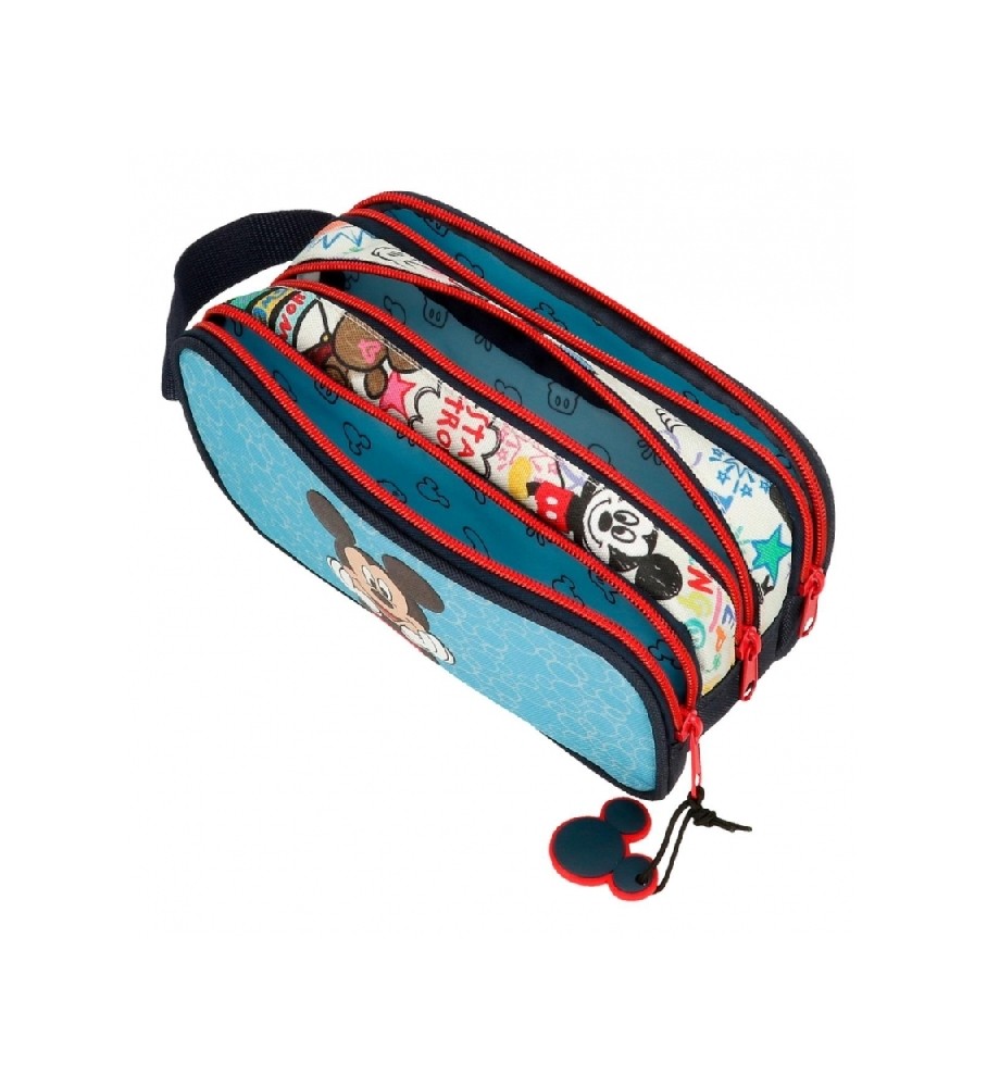 Estojo para lápis Disney Mickey Be Cool com três zíperes - Azul