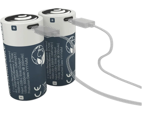 LUMAK PRO Oplaadbare Batterij C Baby 1.5V 3000 mAh Li-ion 2 Stuks met USB-C