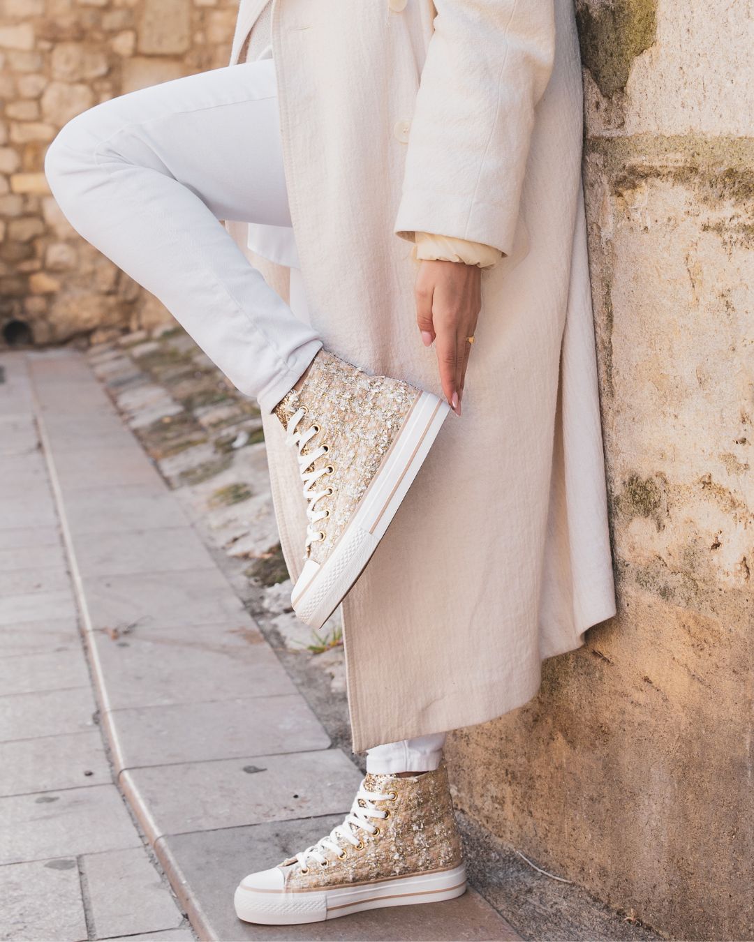 Basket femme dorée en toile montante - Liana