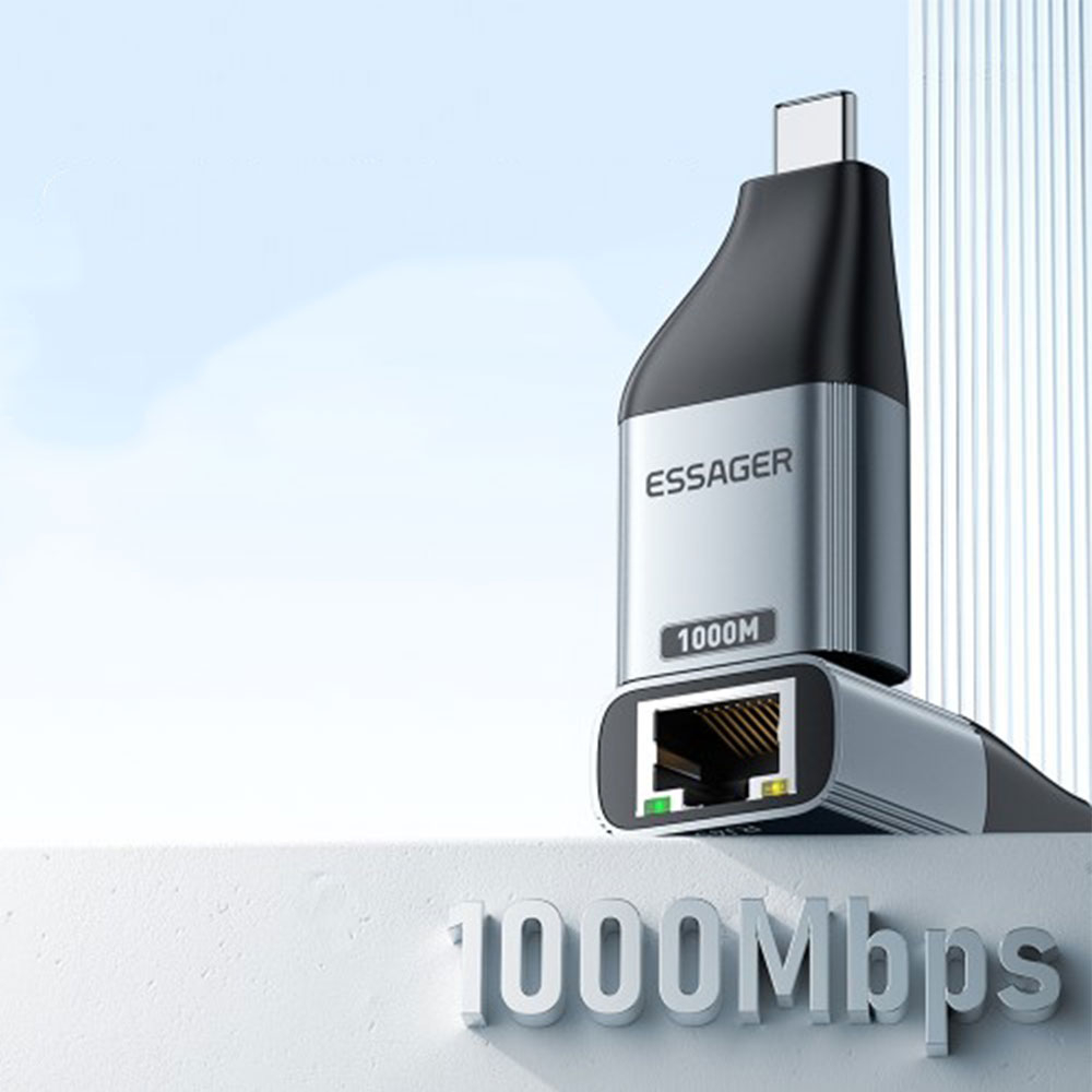 USB C auf Gigabit Ethernet LAN RJ45 Netzwerkanschluss Adapter (1000Mbit/s) - Grau