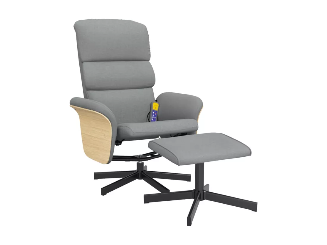 Fauteuil inclinable massant et repose-pied gris clair tissu
