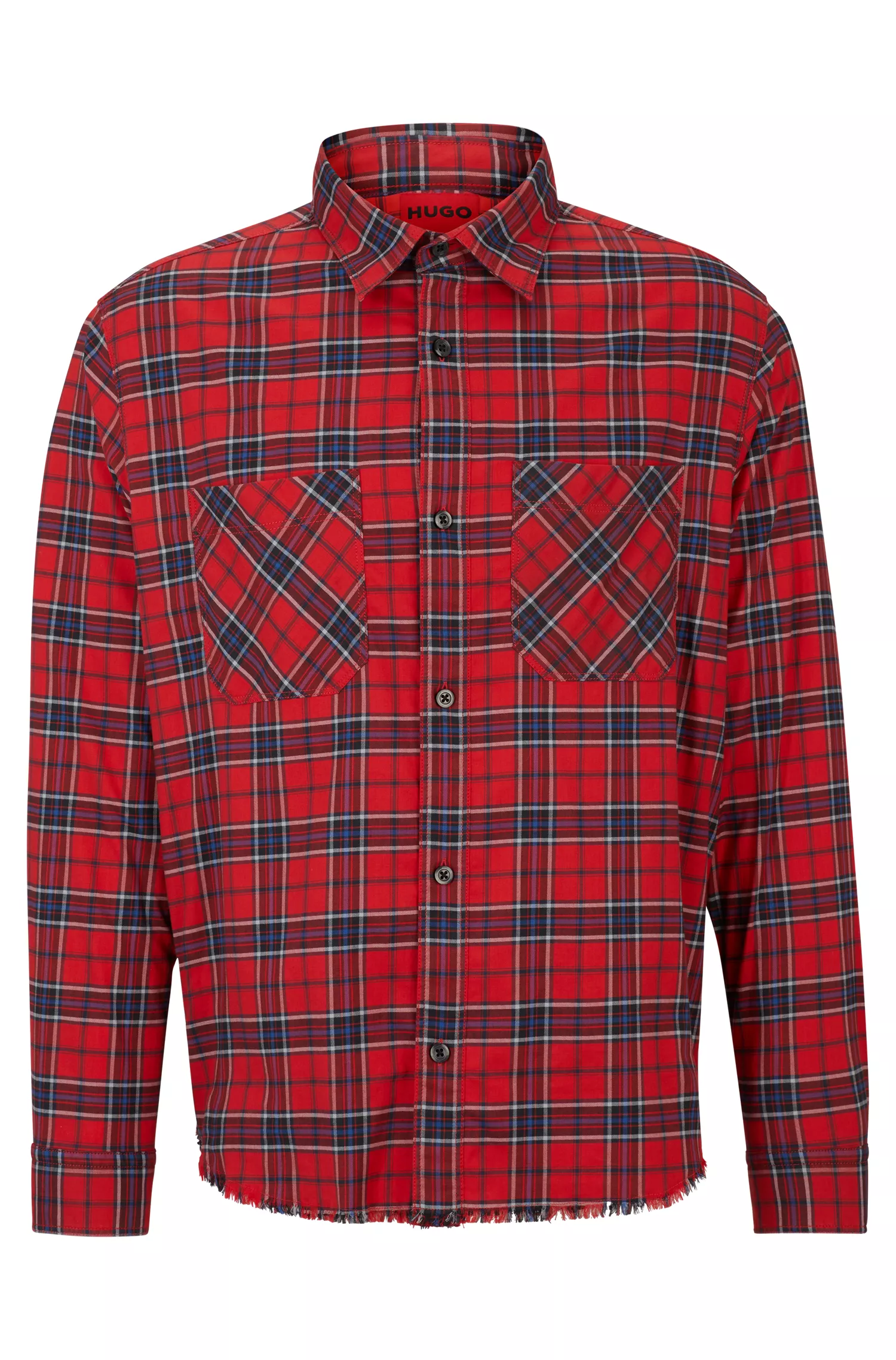 Camisa HUGO vermelha de modelagem oversized em algodão stretch xadrez.