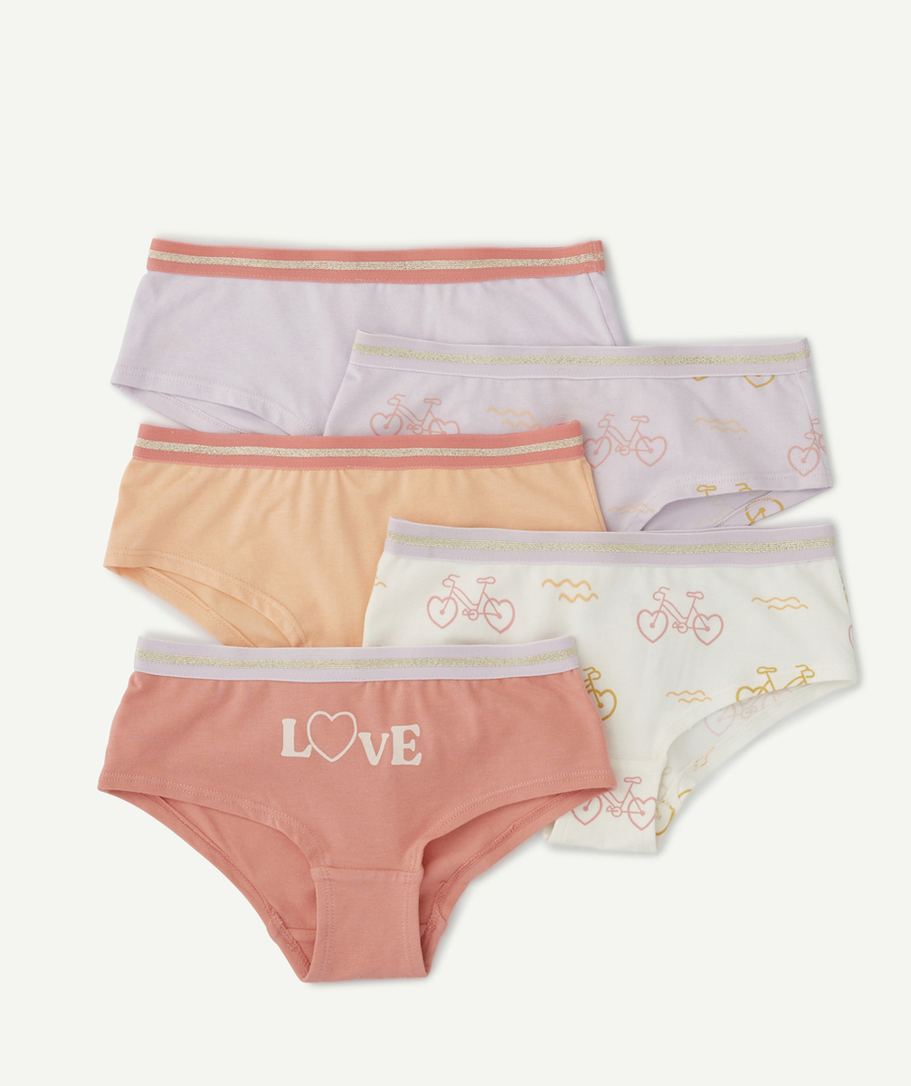 LOT DE 5 SHORTIES FILLE EN COTON BIO IMPRIMÉS VÉLOS ET UNIS