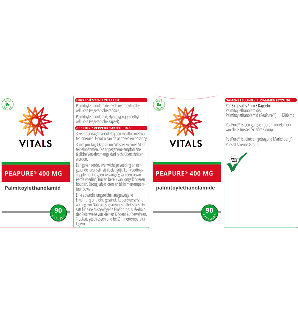 Vitals Peapure 400 Mg Palmitoylethanolamide (90 vega capsules)