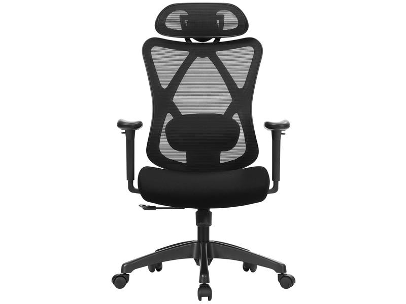 Songmics Bürostuhl mit Kopfstütze und Armlehnen, Schwarz Bequemer und robuster Schreibtischstuhl
