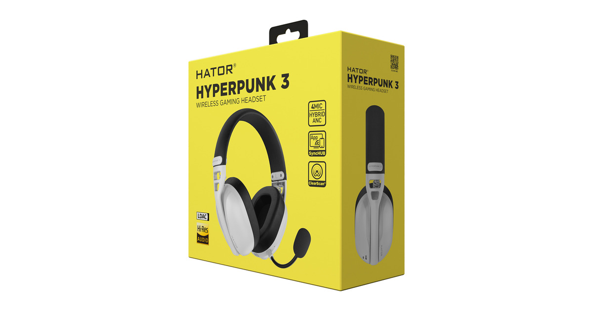 HatorHyperpunk 3 Wireless over-ear gaming headset  (Wit, 2.4GHz / Bluetooth 5.4 / USB-C)