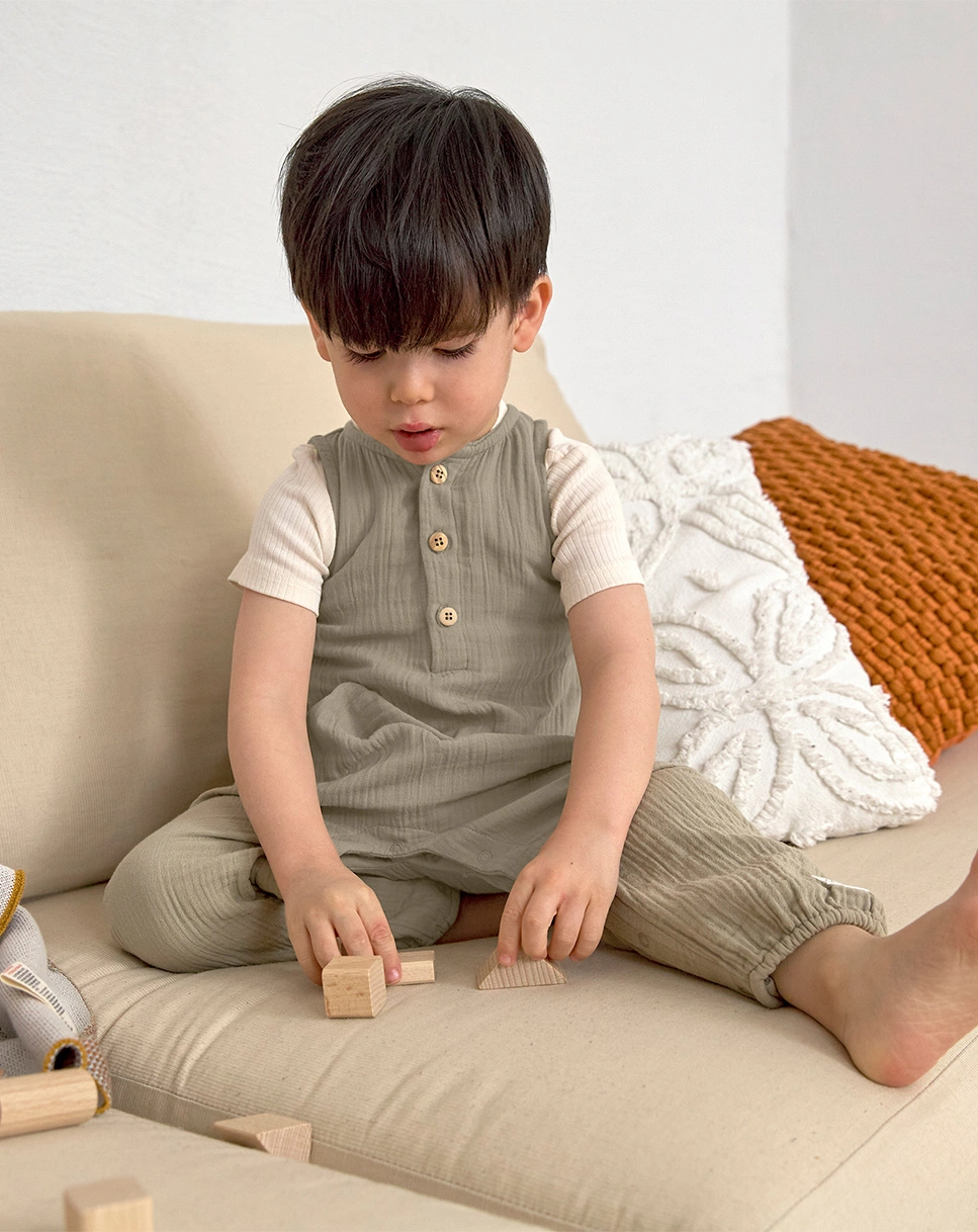Strampler COZY MUSLIN ohne Fuß in olive