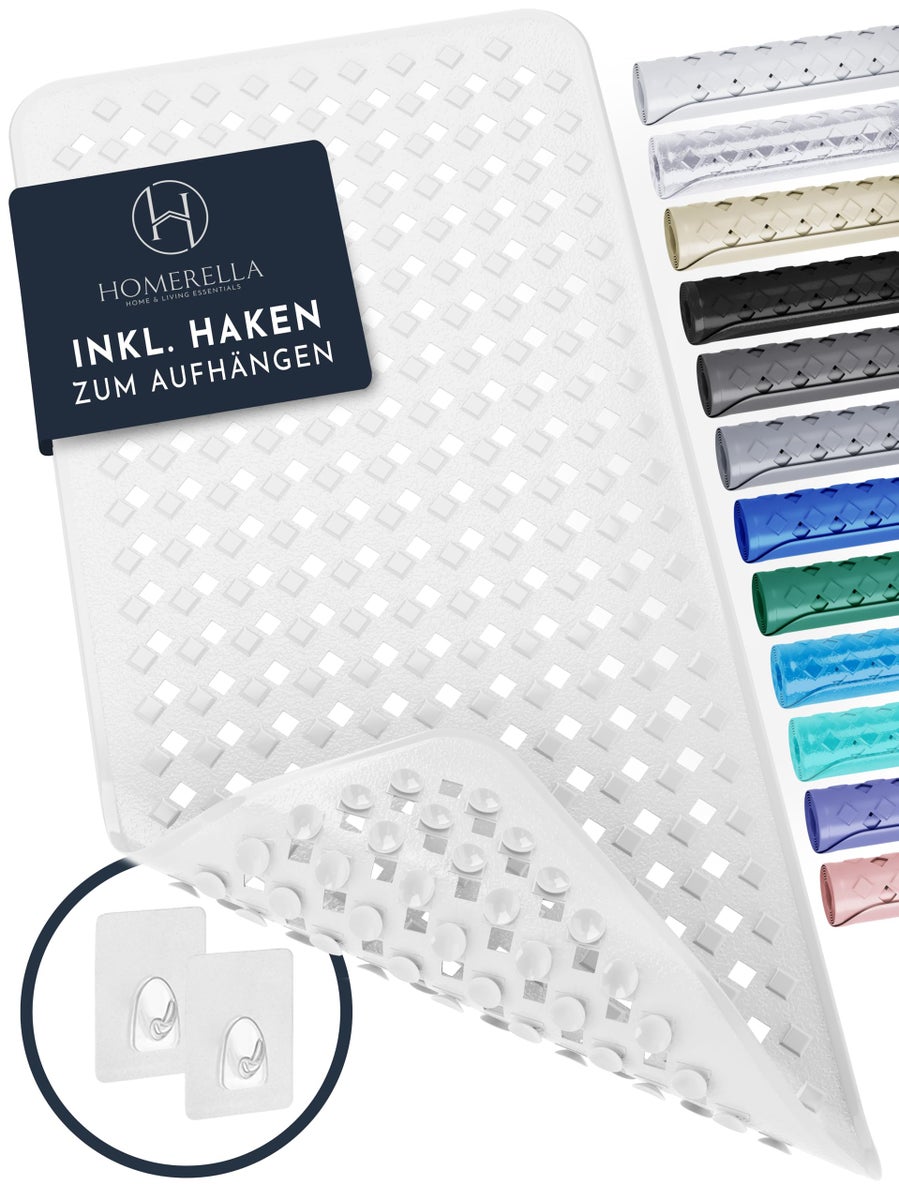 Homerella Antislip Badmat, Huidvriendelijk, 88x39cm, INCL. OPHANGSTANG | Antislip Badmat, BPA-vrij | Schimmelwerende & Machinewasbare Douchemat | Antislip Badmat