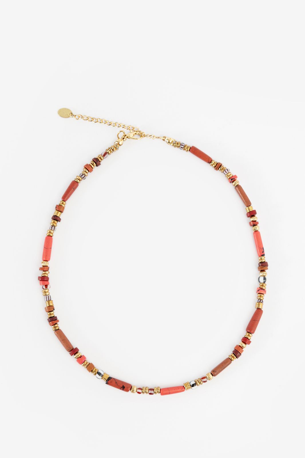 Korte bruine ketting met multicolor kralen