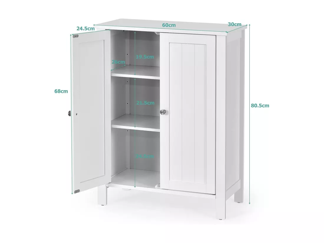 Meuble de salle de bain, armoire de rangement sur pieds avec étagères réglables, 60 x 30 x 80,5 cm
