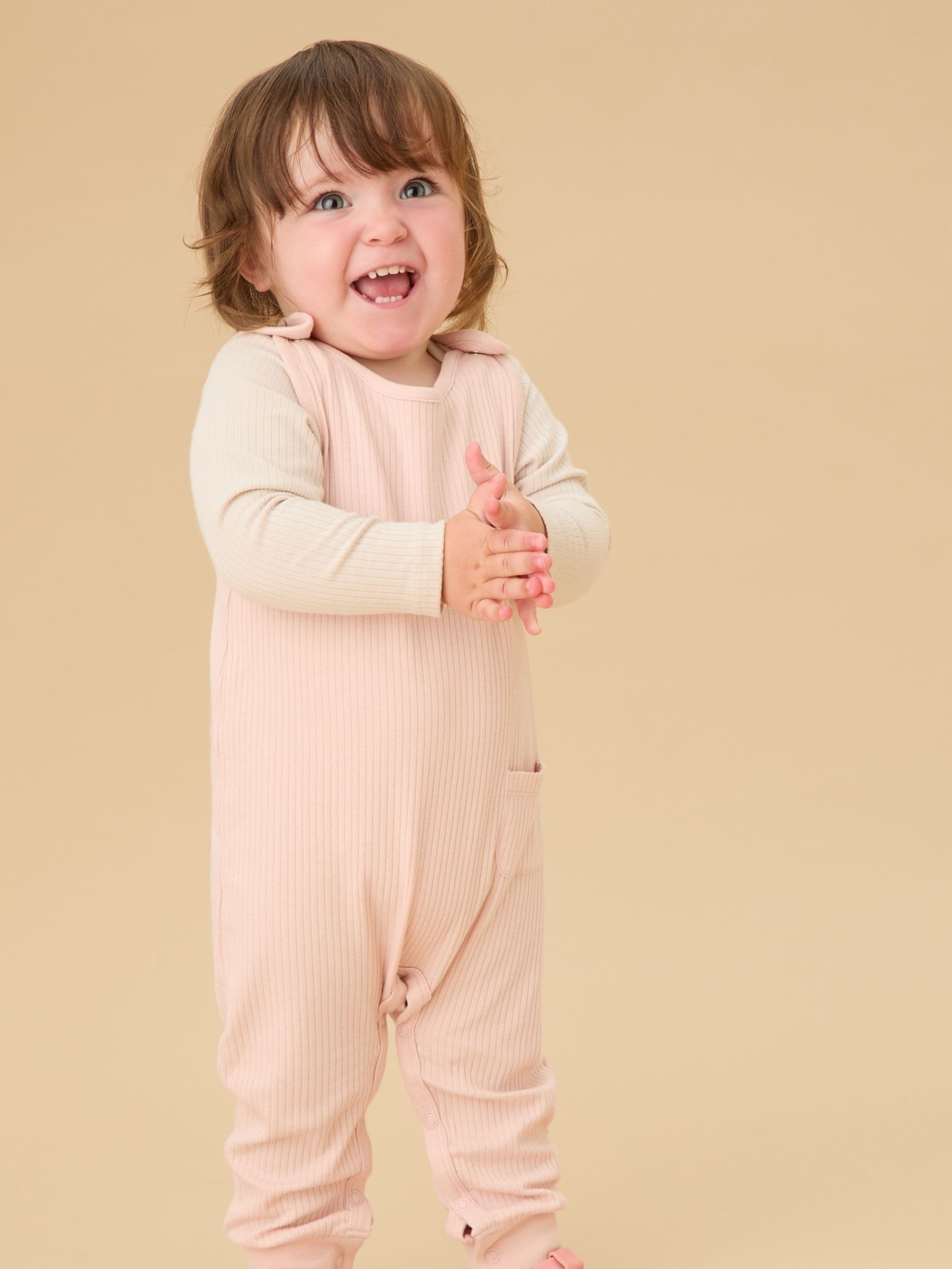 Roze - MORI Ribbed Romper Dungarees