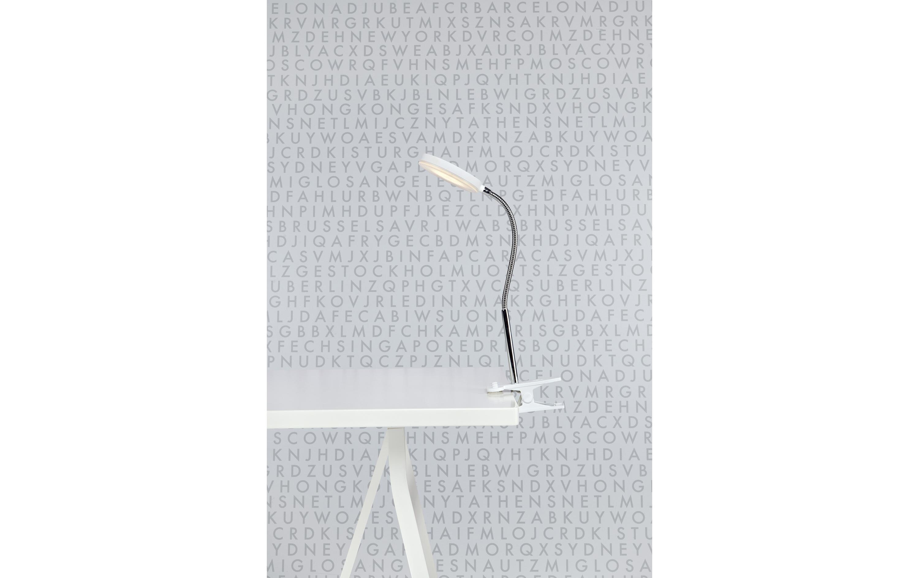 Schreibtischleuchte Flex Clip, 3000K, 5W, Weiss/ChromLED Schreibtischlampe mit Cliphalterung