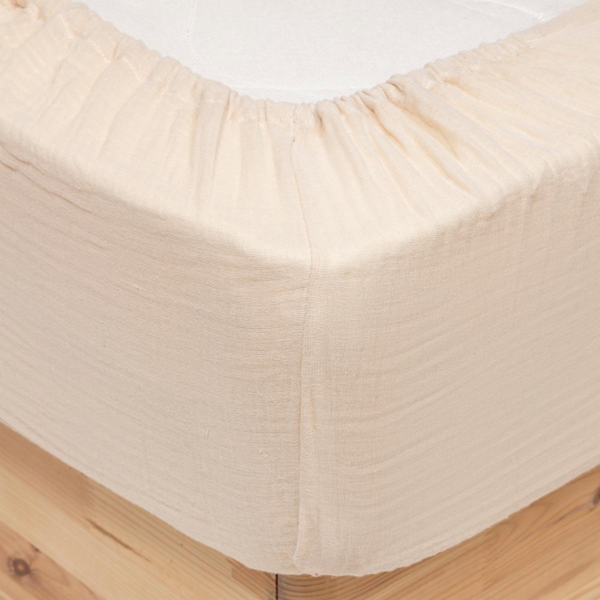 DRAP HOUSSE GAZE DE COTON LIN 160X200CM