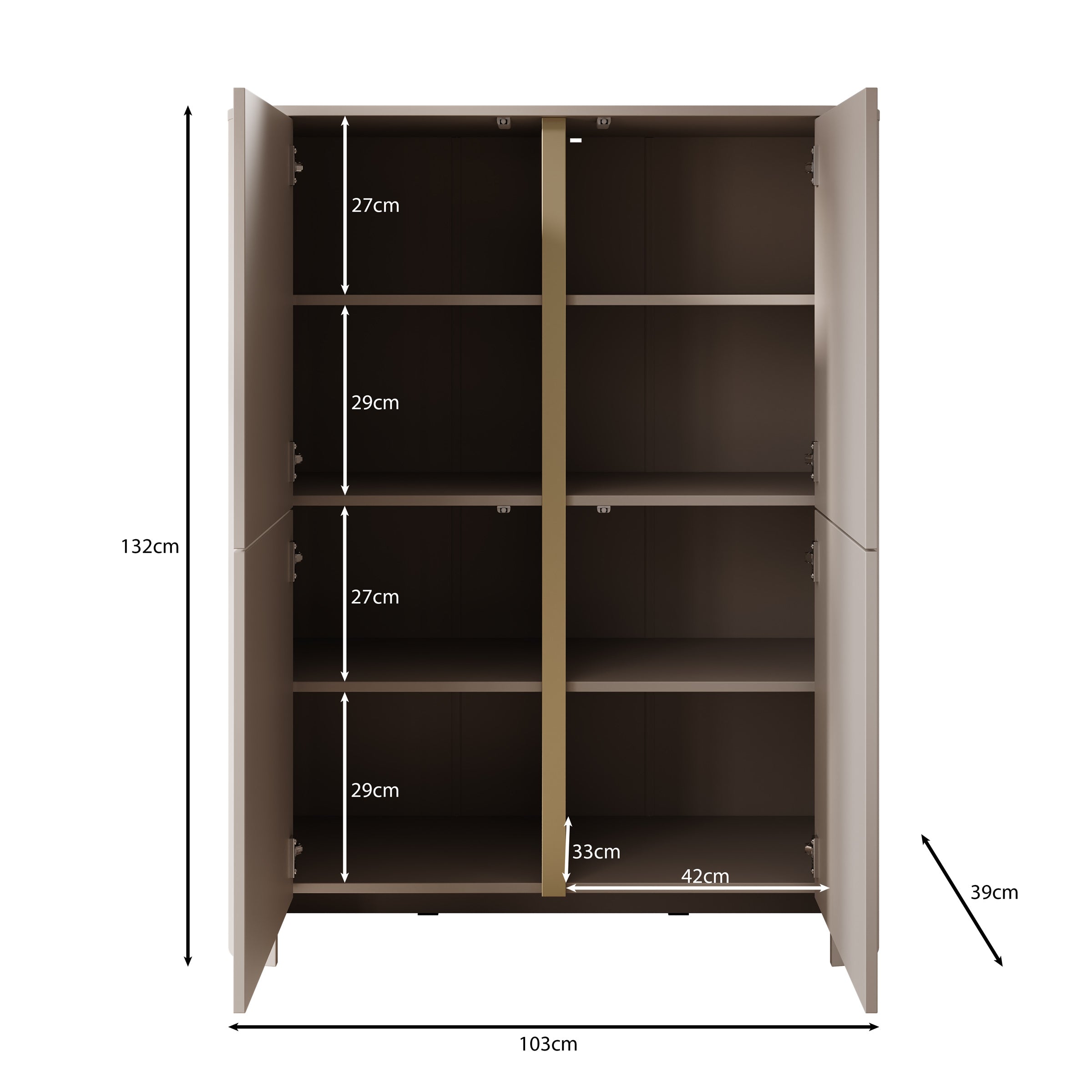 Barbados - Dressoir - Beige - 103x39x132 cm