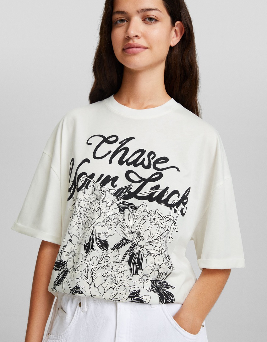 Camiseta oversized de manga curta estampada
