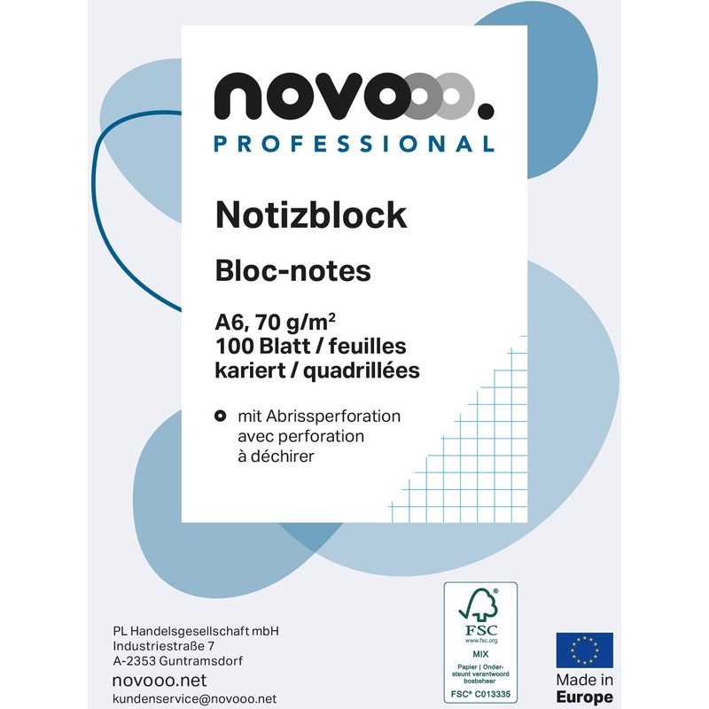 novooo Professional Notizblock, 3 Stück, A6, kariert 4 mm