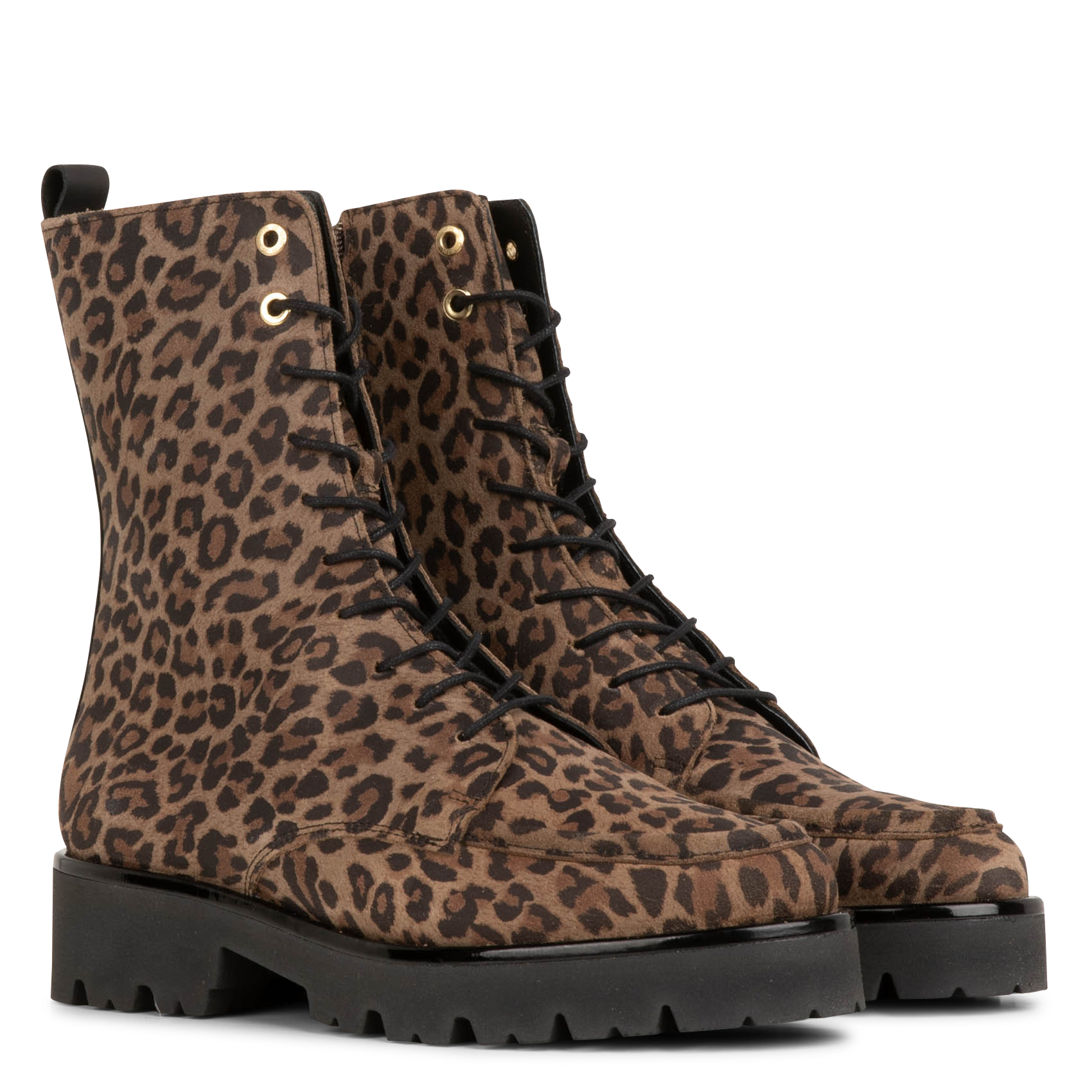 FIDELO - Bottines crantées à lacets en cuir imprimé léopard | Beige