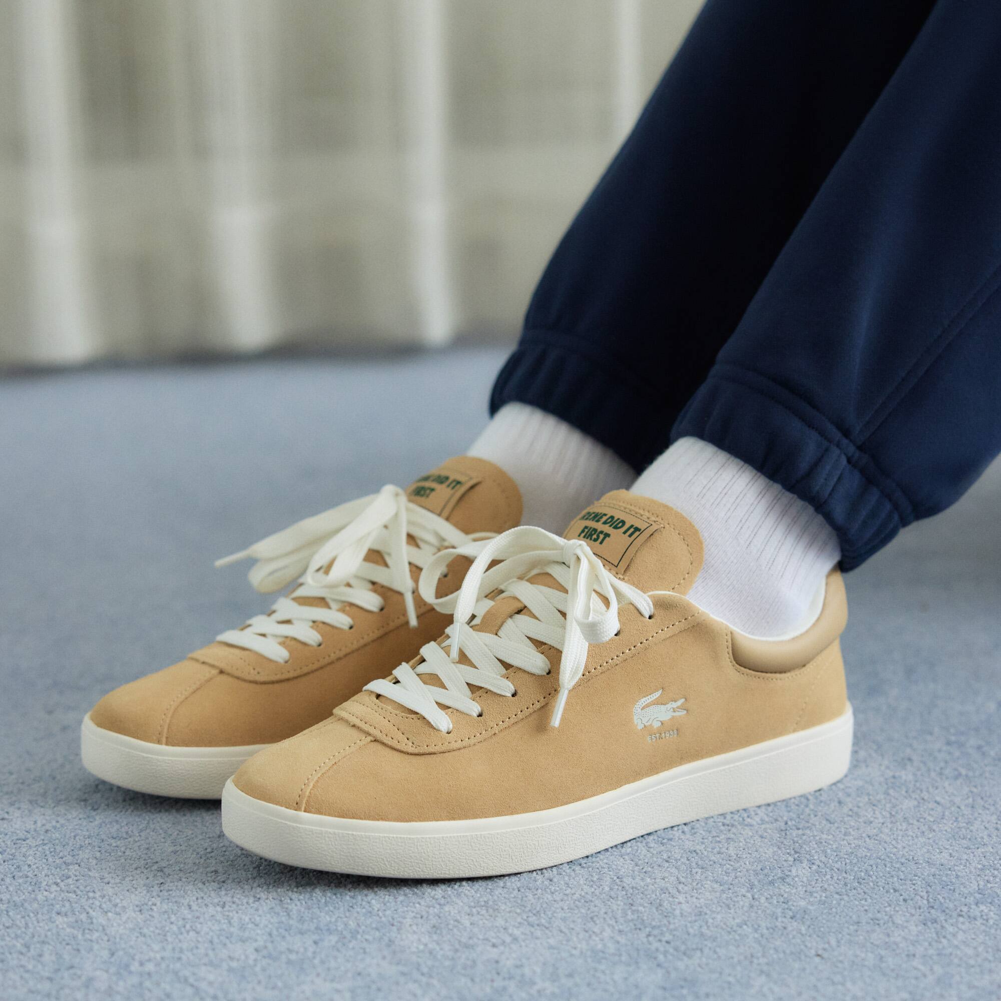 Herren-Sneakers Baseshot aus Ton-in-Ton Leder Sneakers - Beige - Lacoste - Herren