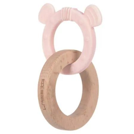 Lässig Greifling mit Beißhilfe aus Holz und Silikon Rosa - Little Chums Maus