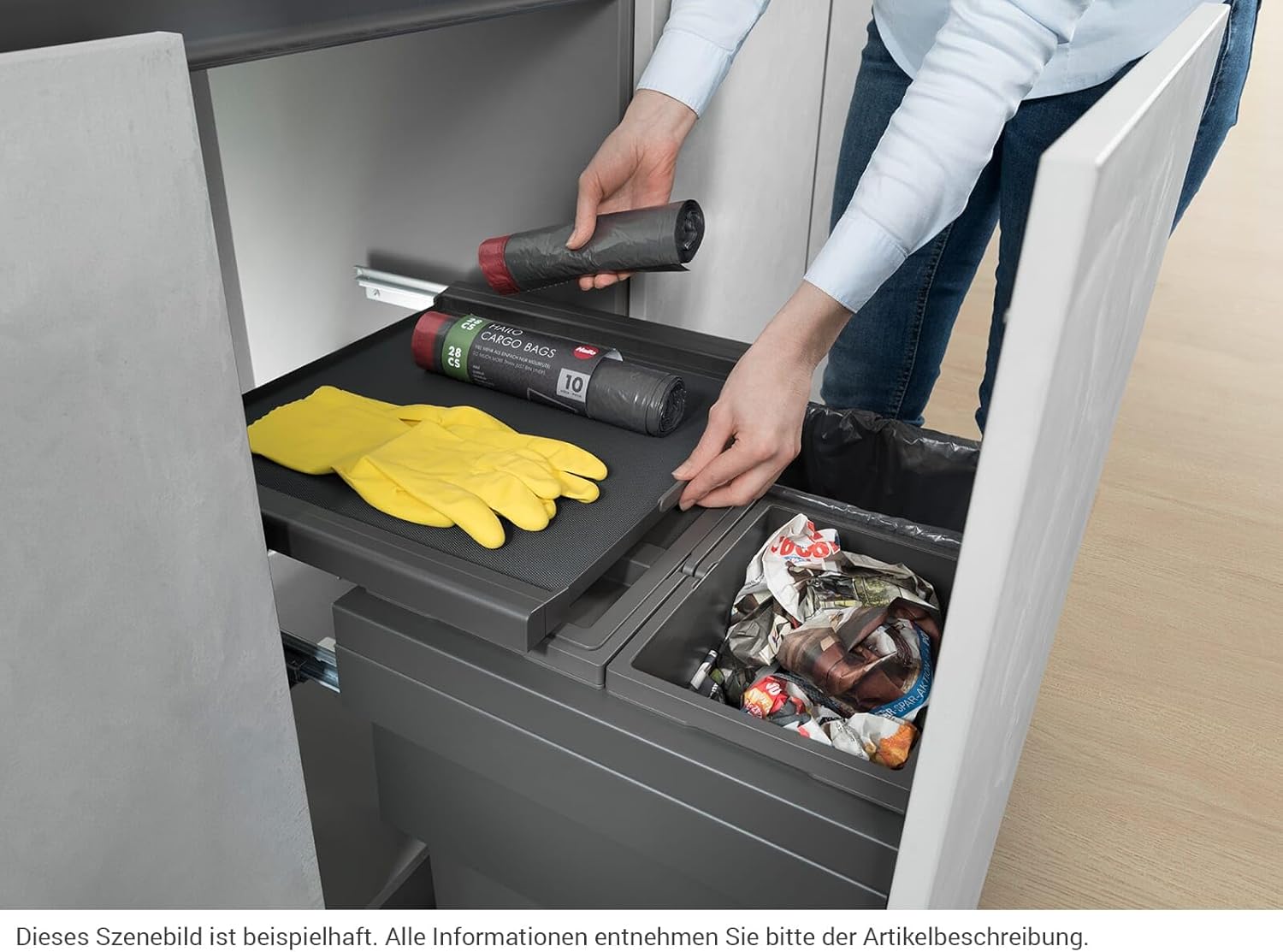 Hailo Abfallsammler Auszug 3608631 | für 60cm Unterschrank | Cargo Synchro 3fach 54 Liter | Dunkelgrau